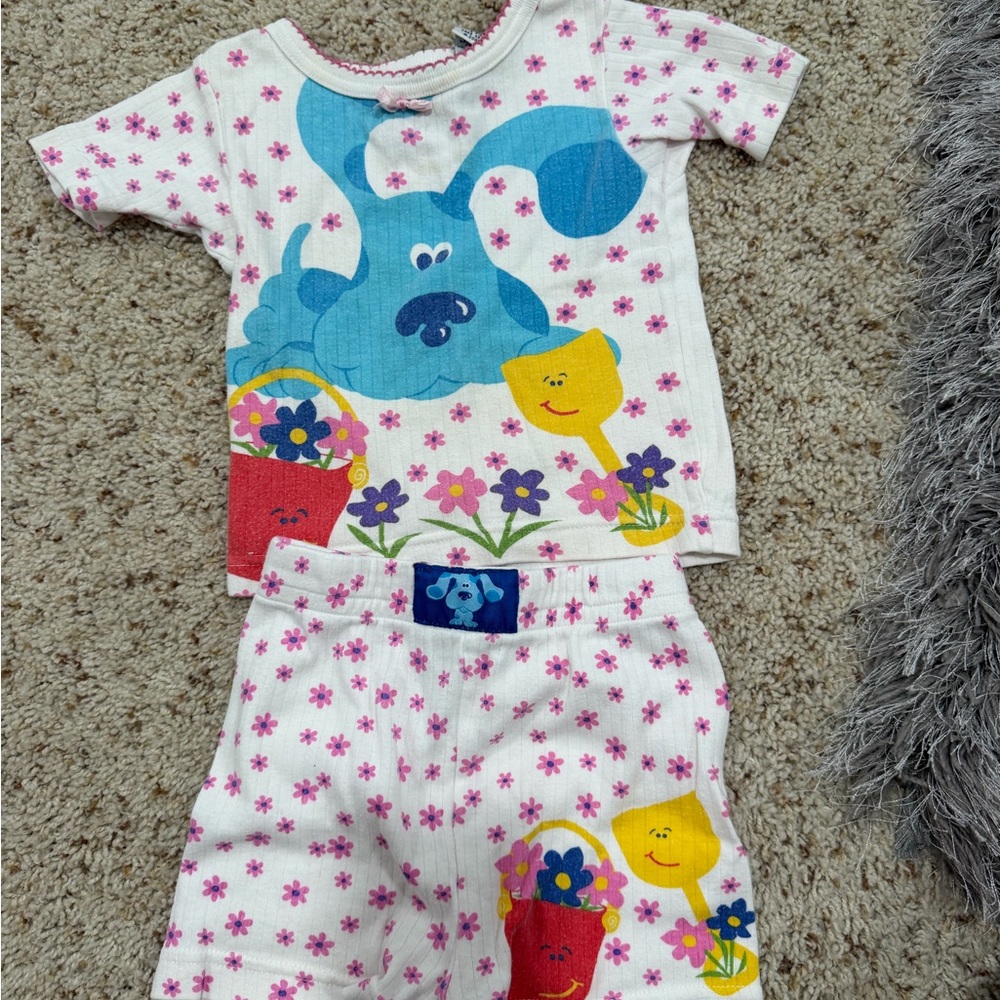 Blue Puppy & Pink Floral Kids Pajama Set